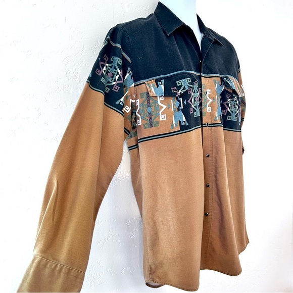 ROPER Vintage 90s Men’s Aztec Print Cowboy Shirt Size M Pearl Snap Button - Picture 3 of 10